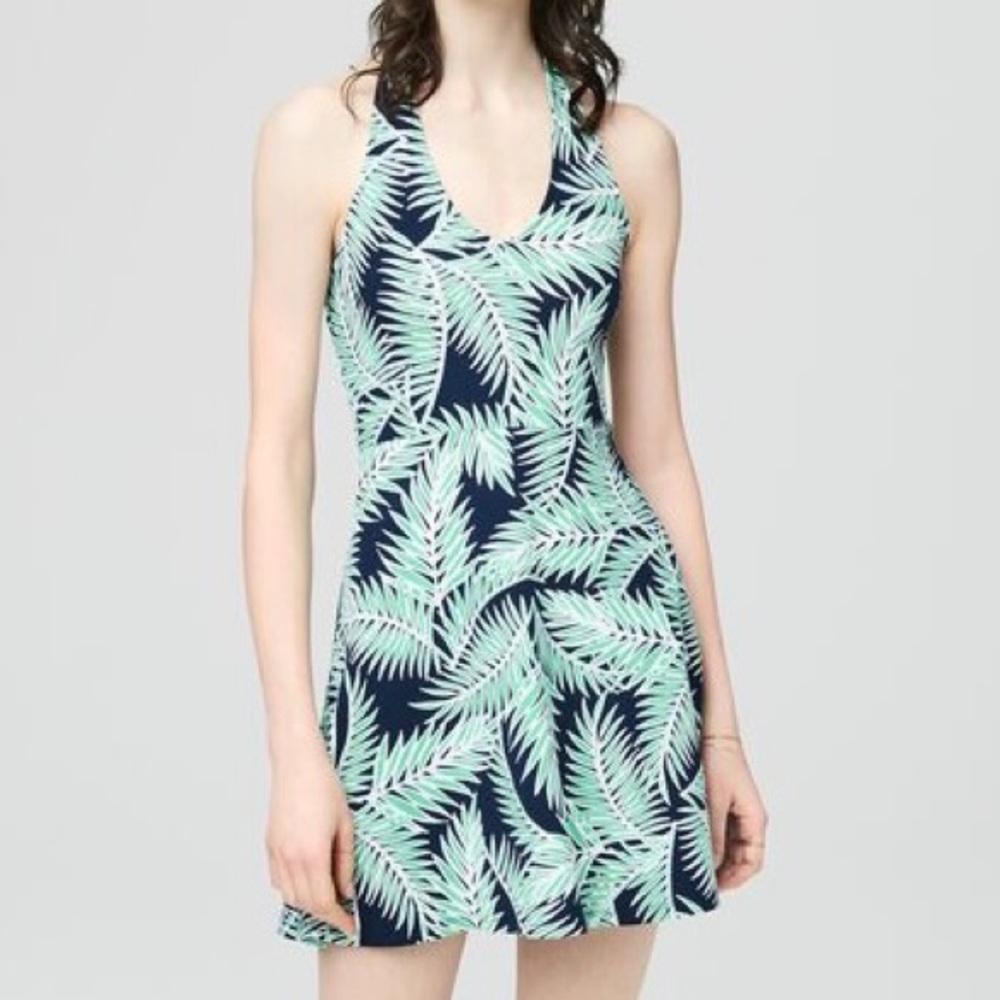 Prince Fox Green Palms Navy Halter Dress Small